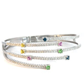 14k White Gold 1.50ct G SI1 Round Diamond /1.25ct Round Green, Pink, Yellow, Blue Multi Sapphire Diamond Cuff Shooting Stars